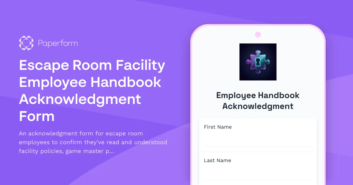 Escape Room Facility Employee Handbook Acknowledgment Form