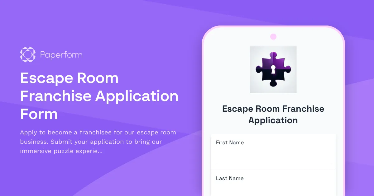 Escape Room Franchise Application Form