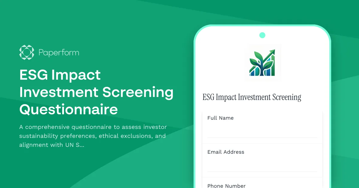 ESG Impact Investment Screening Questionnaire
