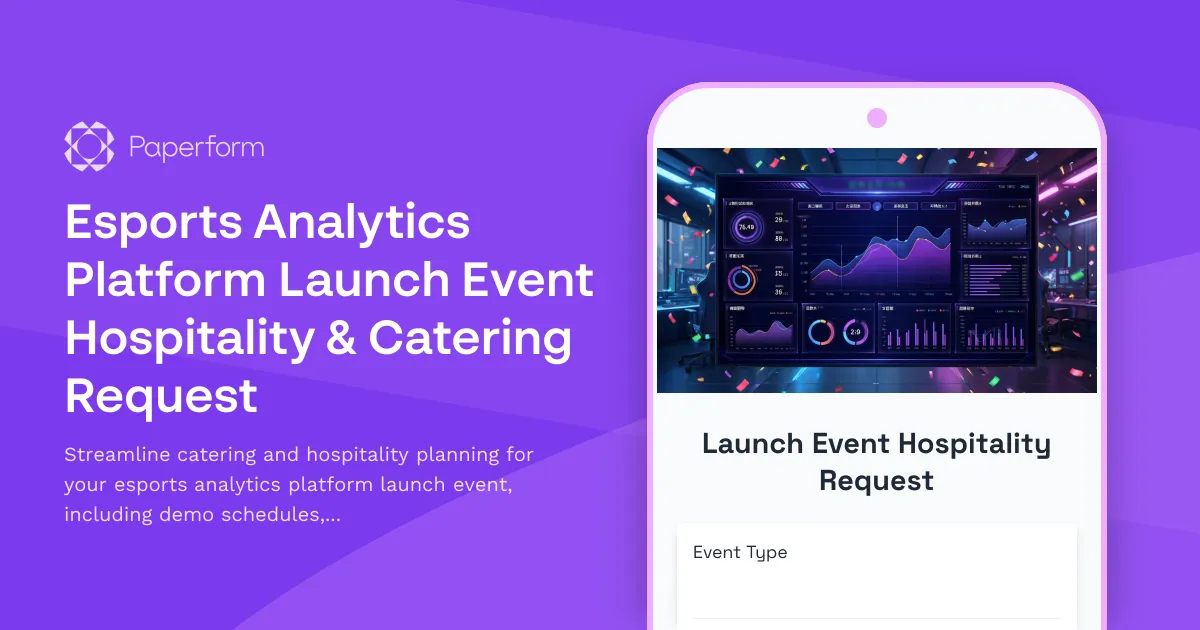 Esports Analytics Platform Launch Event Hospitality & Catering Request