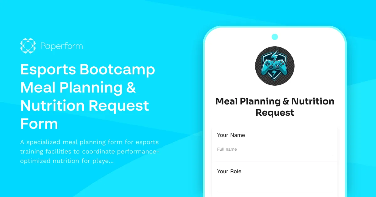 Esports Bootcamp Meal Planning & Nutrition Request Form