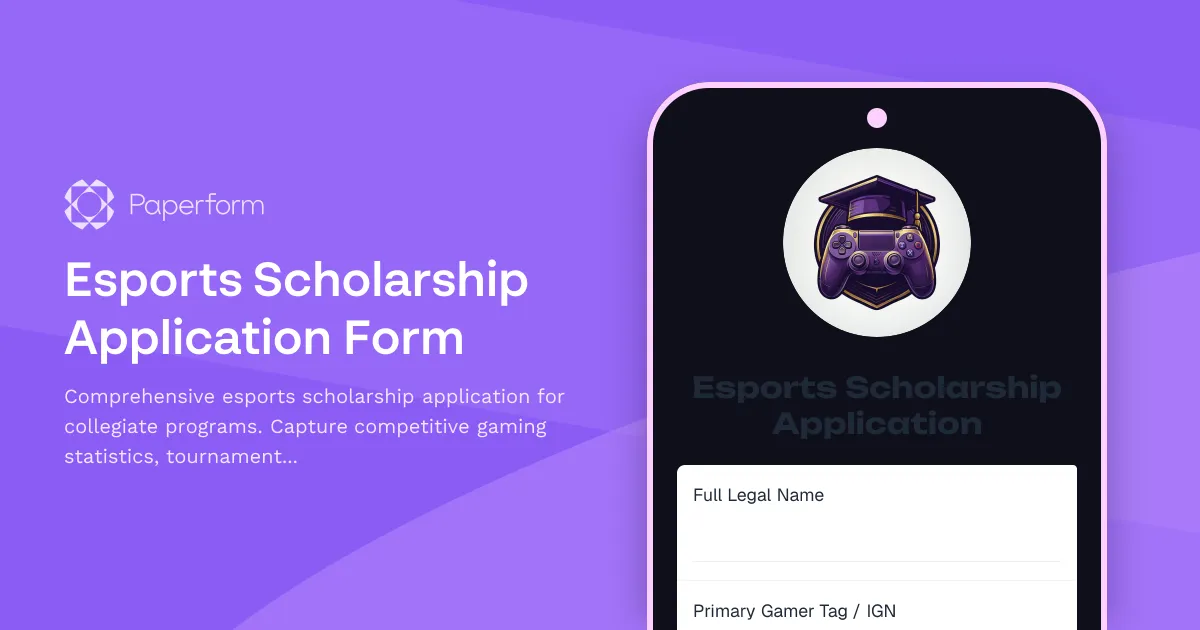 Esports Scholarship Application Form