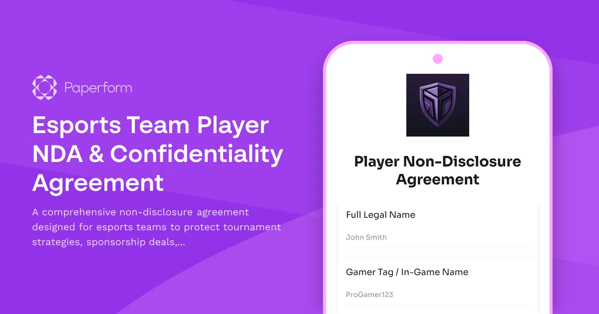 Esports Team Player NDA & Confidentiality Agreement