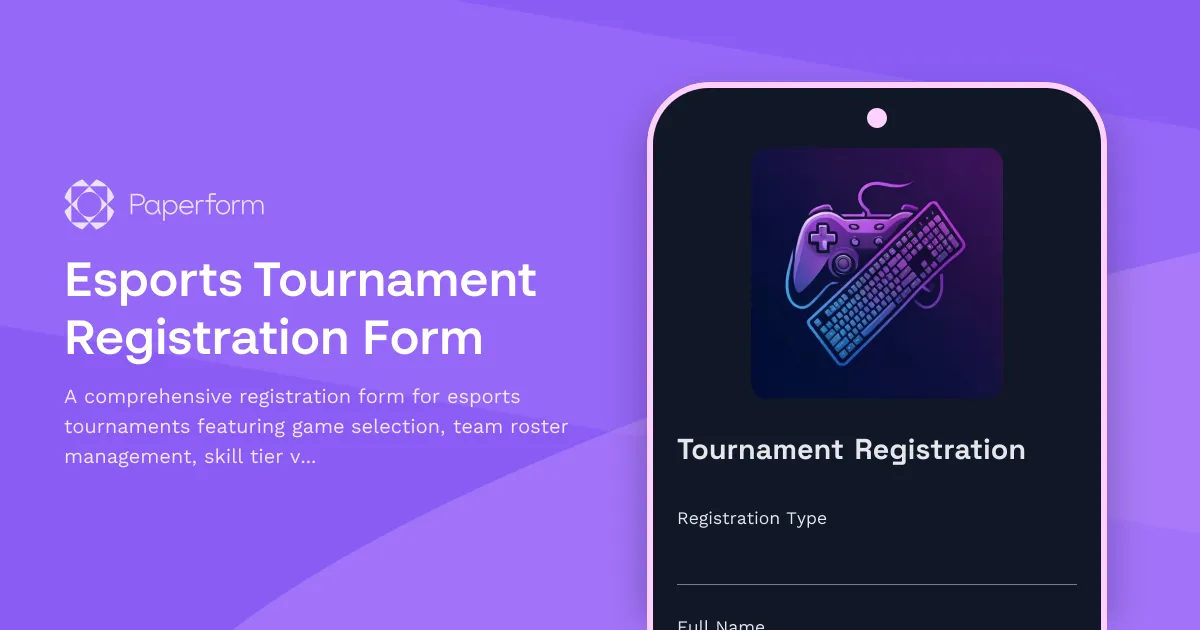 Esports Tournament Registration Form