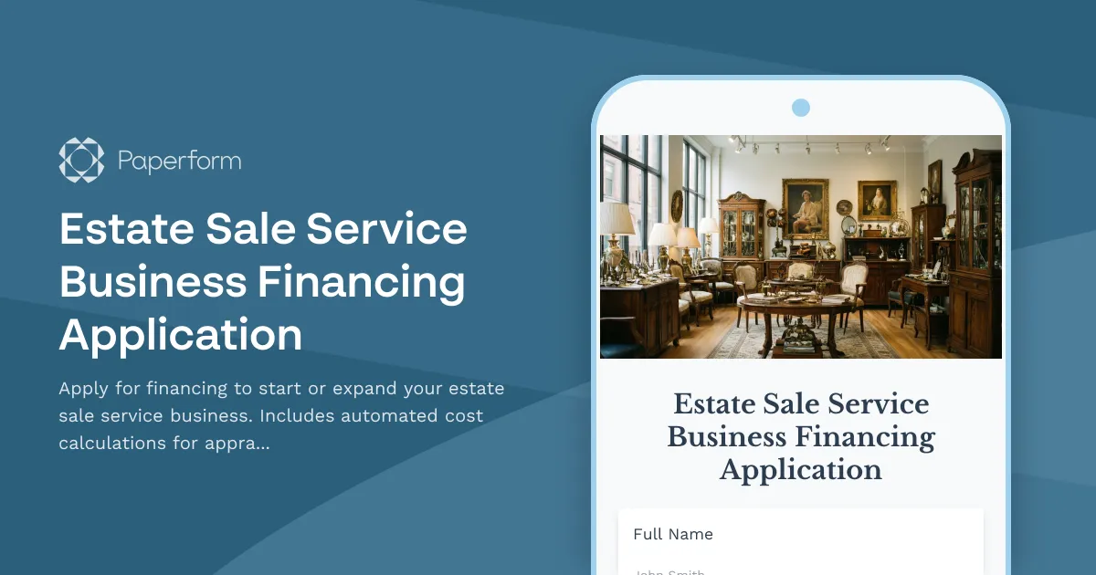Estate Sale Service Business Financing Application