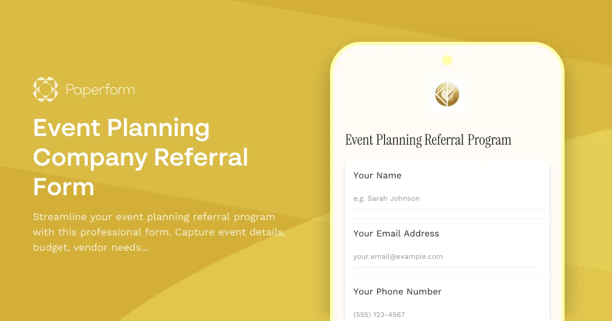 Event Planning Company Referral Form