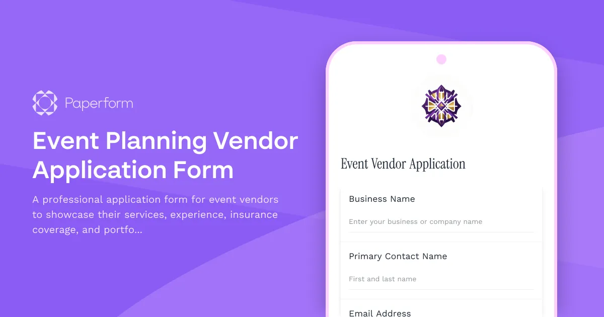 Event Planning Vendor Application Form