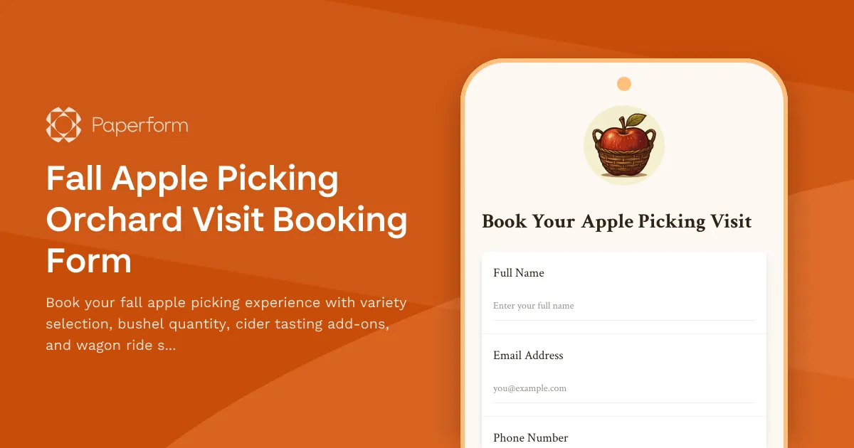 Fall Apple Picking Orchard Visit Booking Form