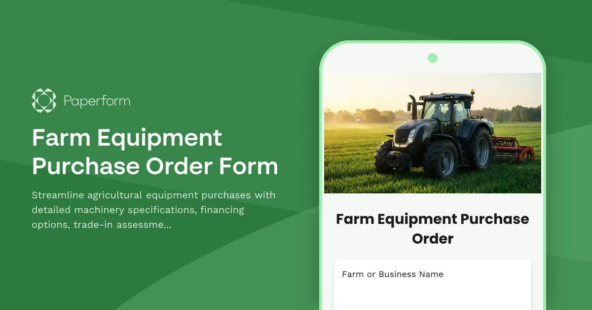 Farm Equipment Purchase Order Form