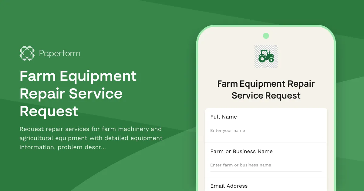 Farm Equipment Repair Service Request