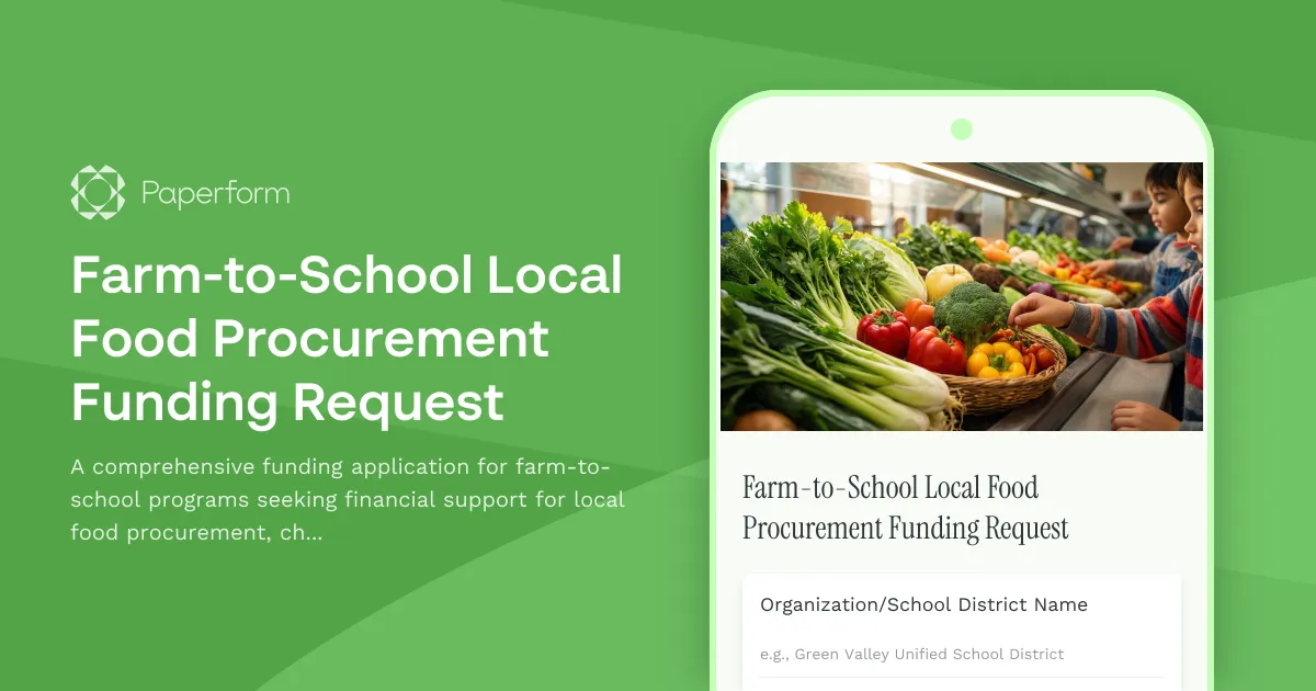 Farm-to-School Local Food Procurement Funding Request