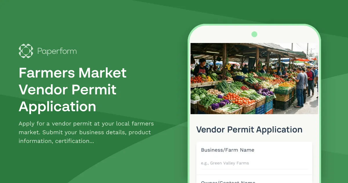 Farmers Market Vendor Permit Application