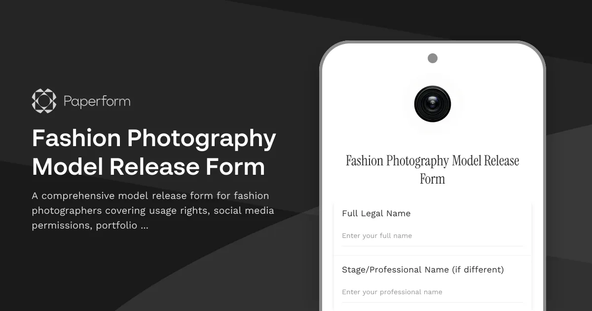 Fashion Photography Model Release Form