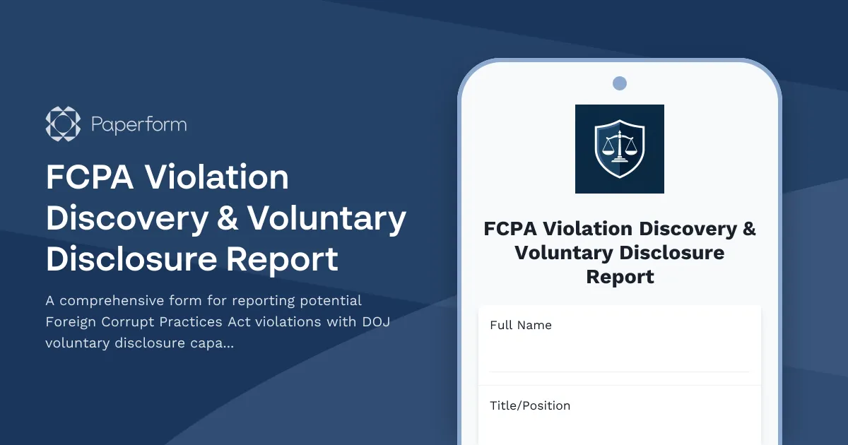 FCPA Violation Discovery & Voluntary Disclosure Report