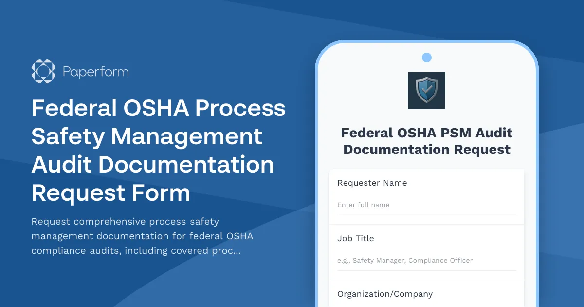 Federal OSHA Process Safety Management Audit Documentation Request Form