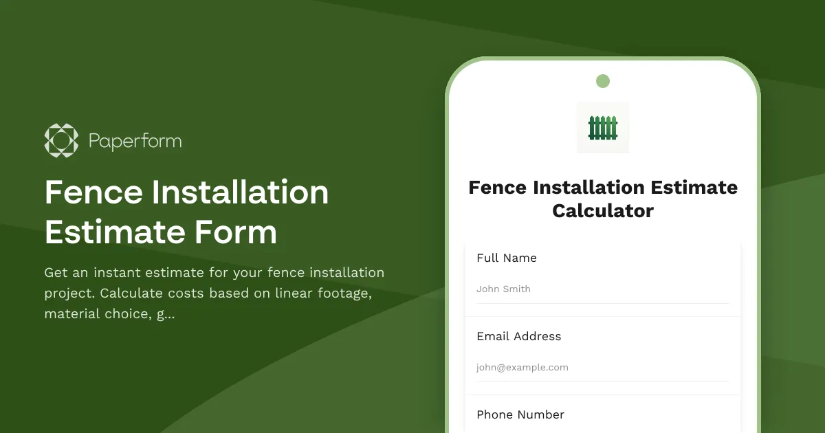 Fence Installation Estimate Form