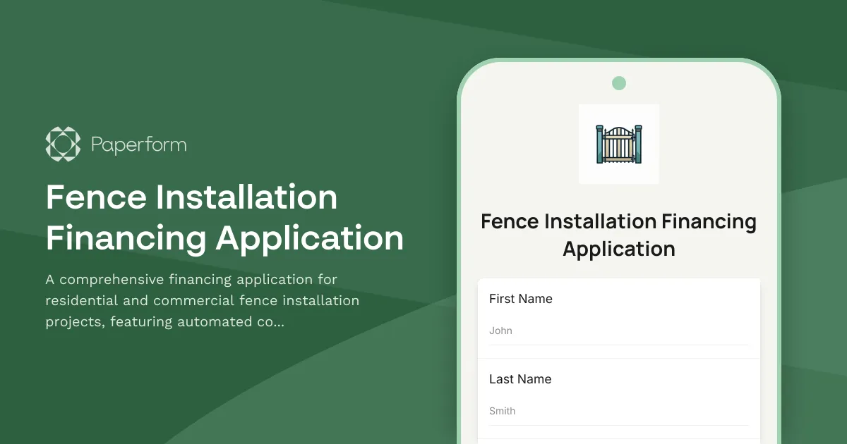 Fence Installation Financing Application