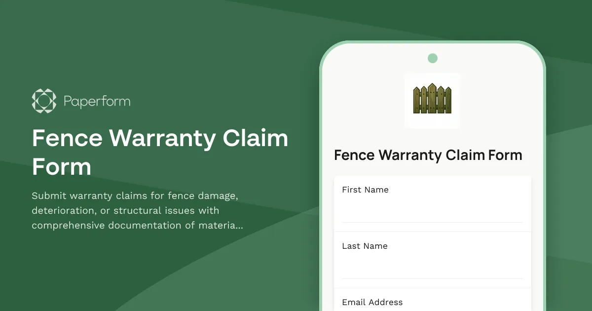 Fence Warranty Claim Form
