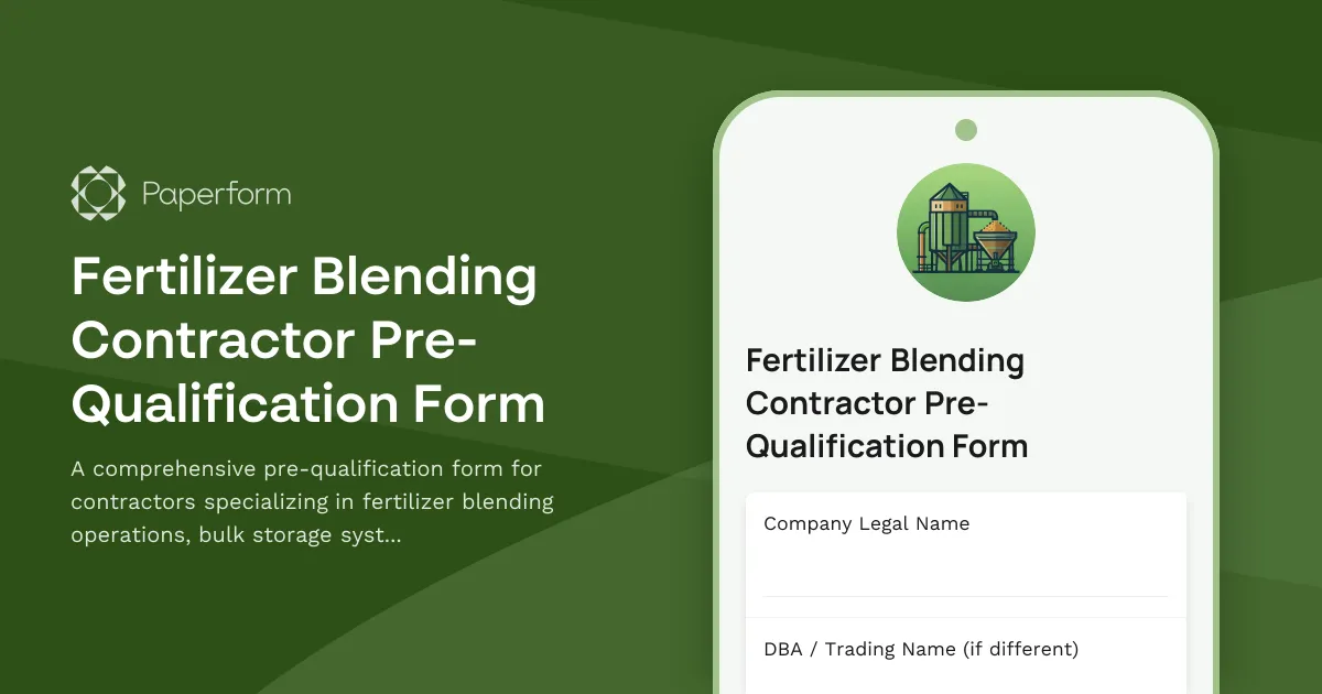 Fertilizer Blending Contractor Pre-Qualification Form