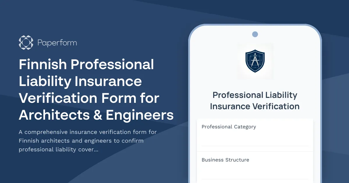 Finnish Professional Liability Insurance Verification Form for Architects & Engineers