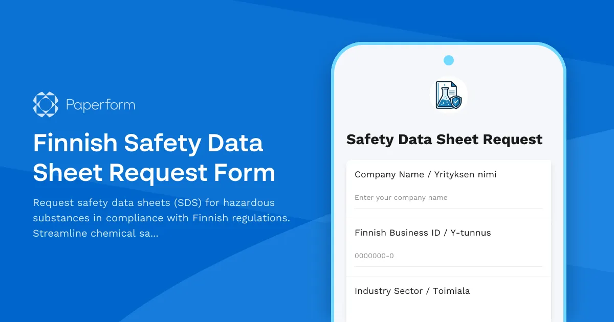 Finnish Safety Data Sheet Request Form