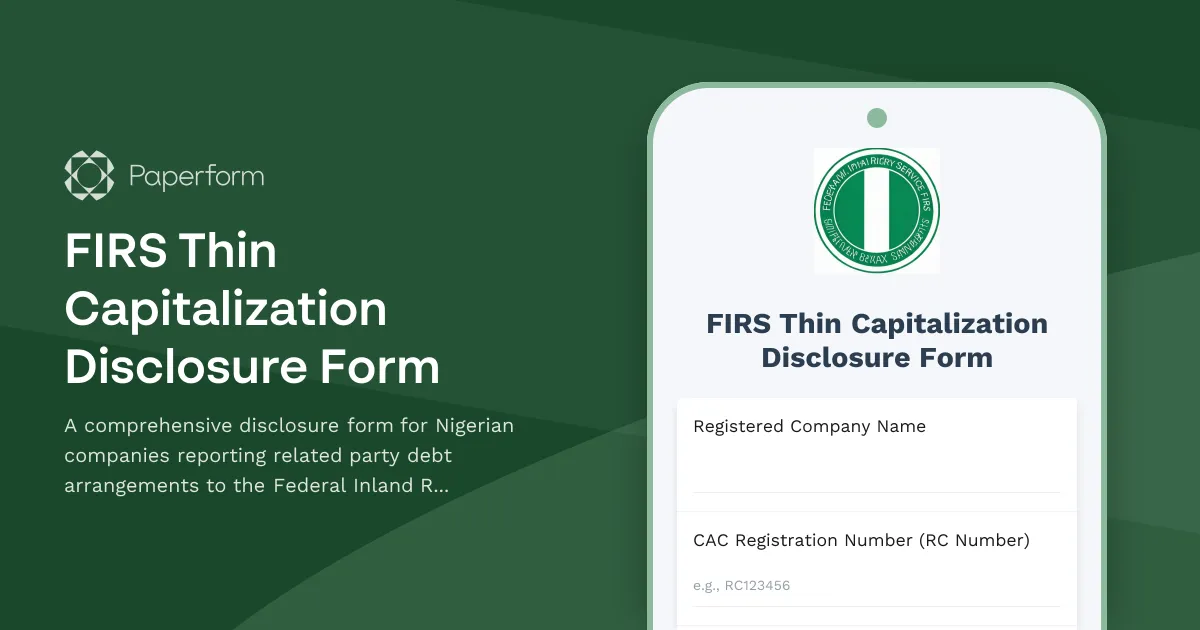 FIRS Thin Capitalization Disclosure Form