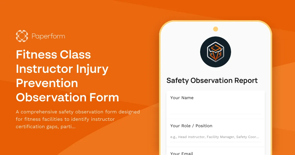 Fitness Class Instructor Injury Prevention Observation Form