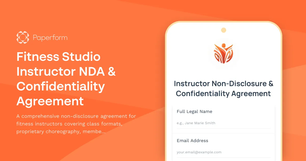 Fitness Studio Instructor NDA & Confidentiality Agreement