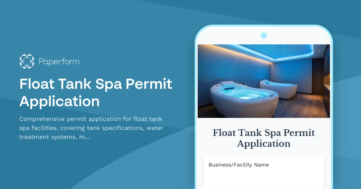 Float Tank Spa Permit Application