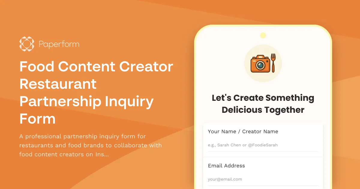 Food Content Creator Restaurant Partnership Inquiry Form
