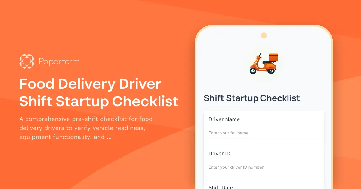 Food Delivery Driver Shift Startup Checklist