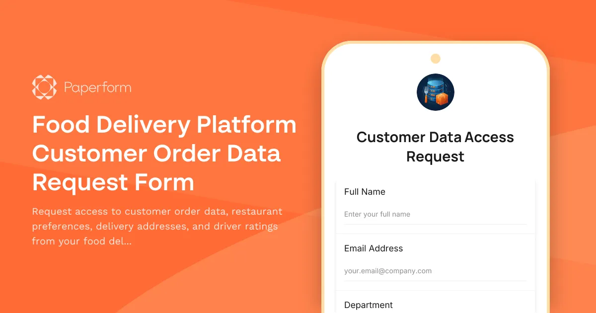 Food Delivery Platform Customer Order Data Request Form