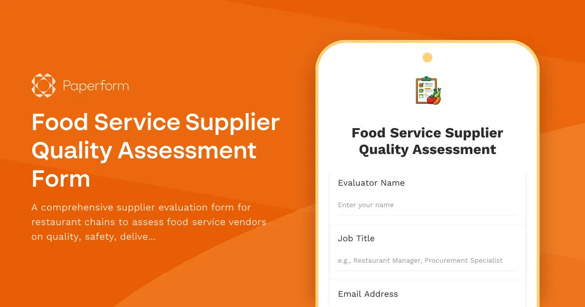 Food Service Supplier Quality Assessment Form