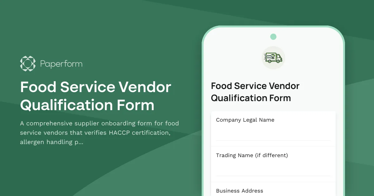 Food Service Vendor Qualification Form