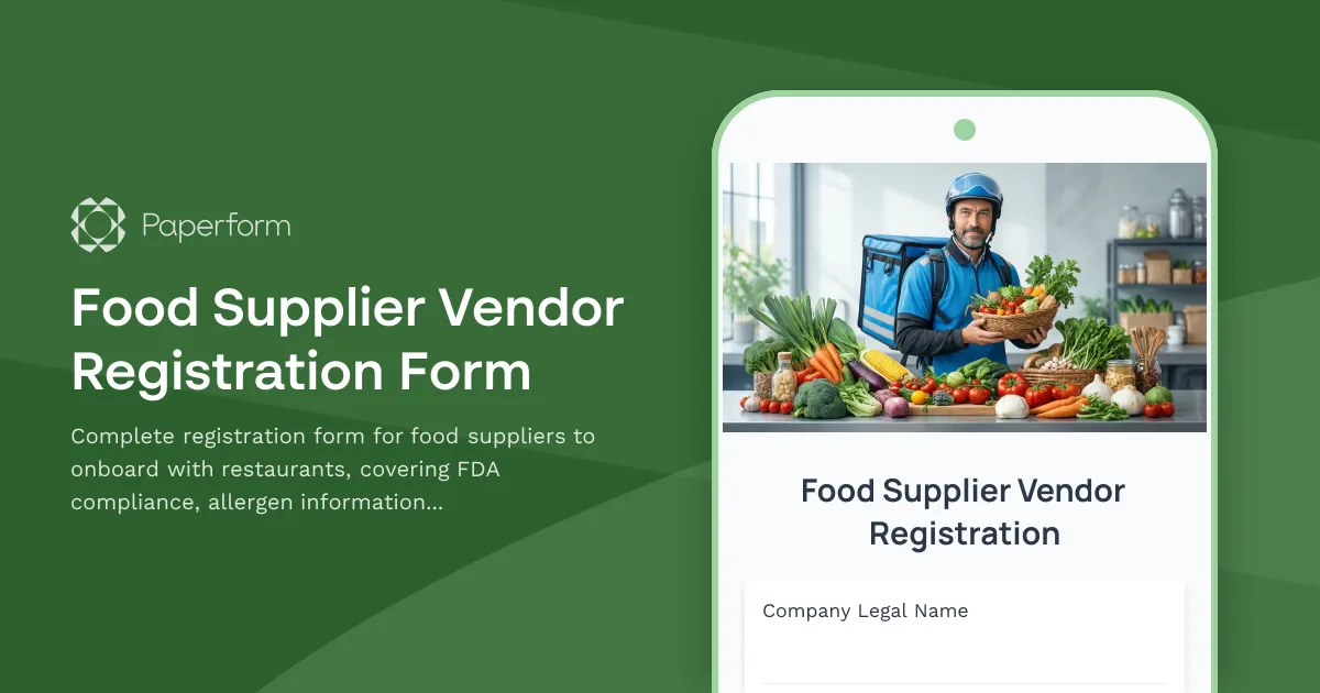 Food Supplier Vendor Registration Form