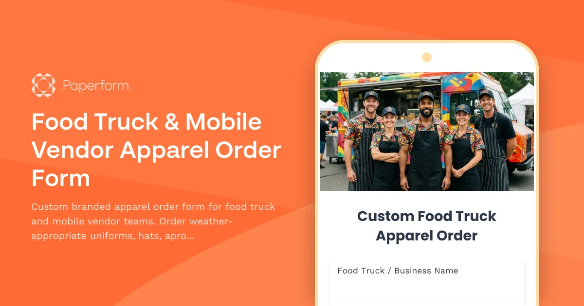 Food Truck & Mobile Vendor Apparel Order Form