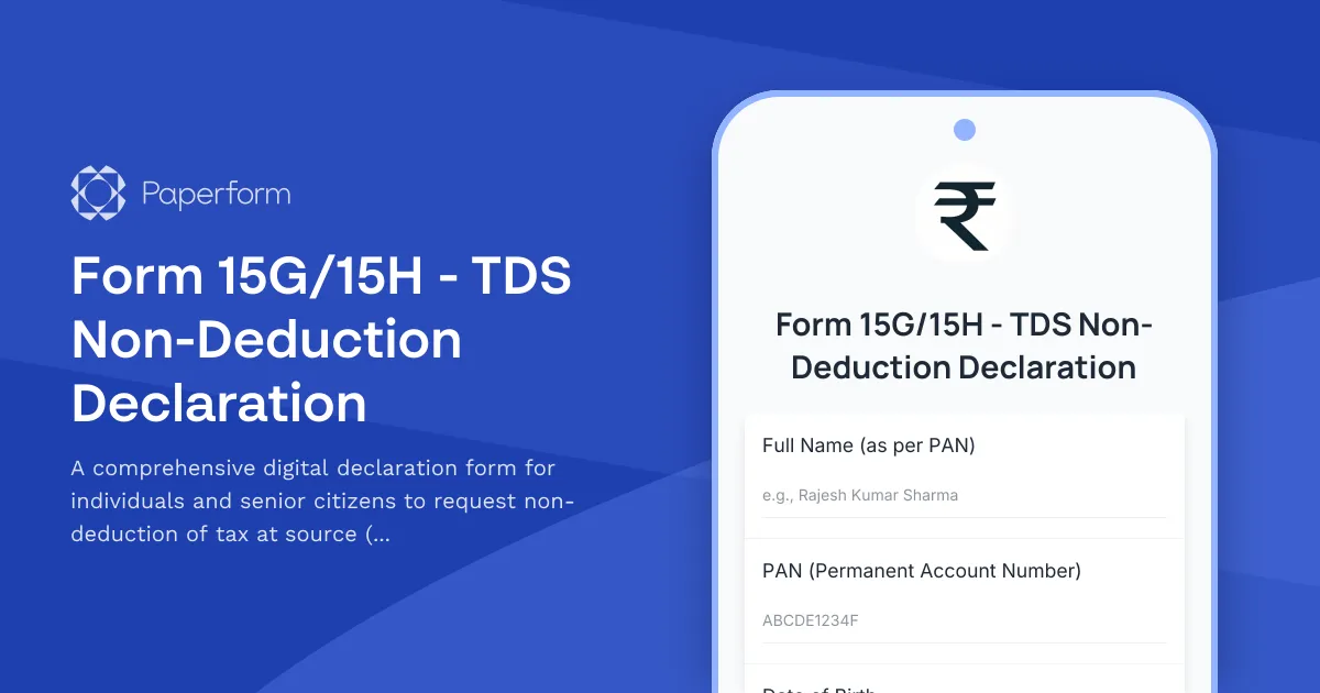 Form 15G/15H - TDS Non-Deduction Declaration