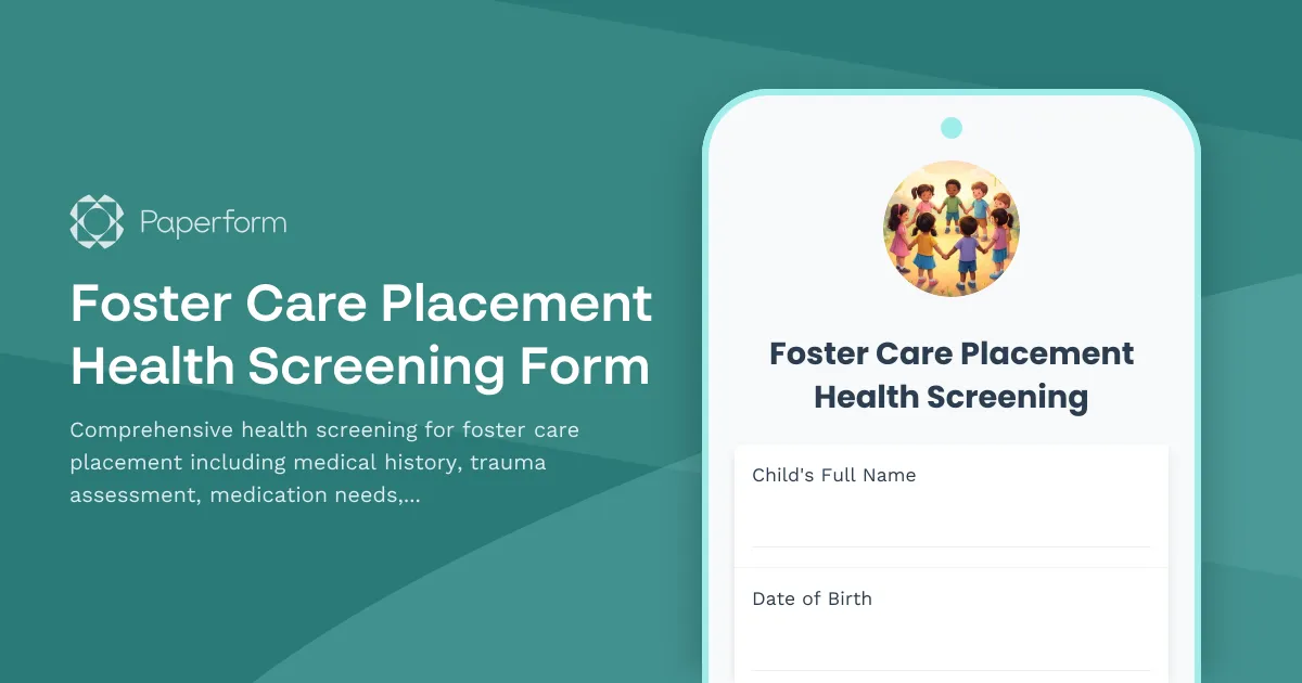 Foster Care Placement Health Screening Form