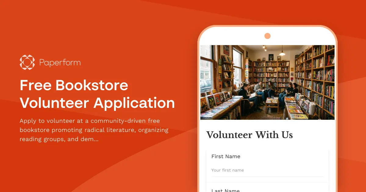 Free Bookstore Volunteer Application