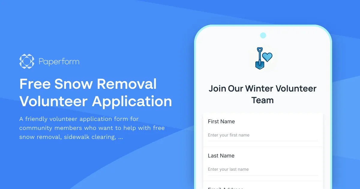 Free Snow Removal Volunteer Application