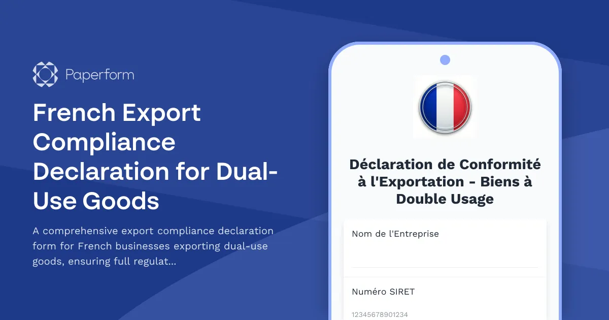 French Export Compliance Declaration for Dual-Use Goods