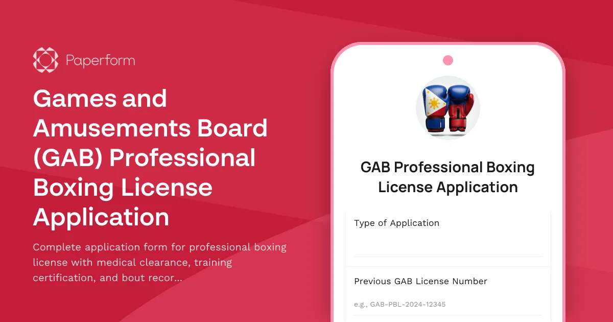 Games and Amusements Board (GAB) Professional Boxing License Application