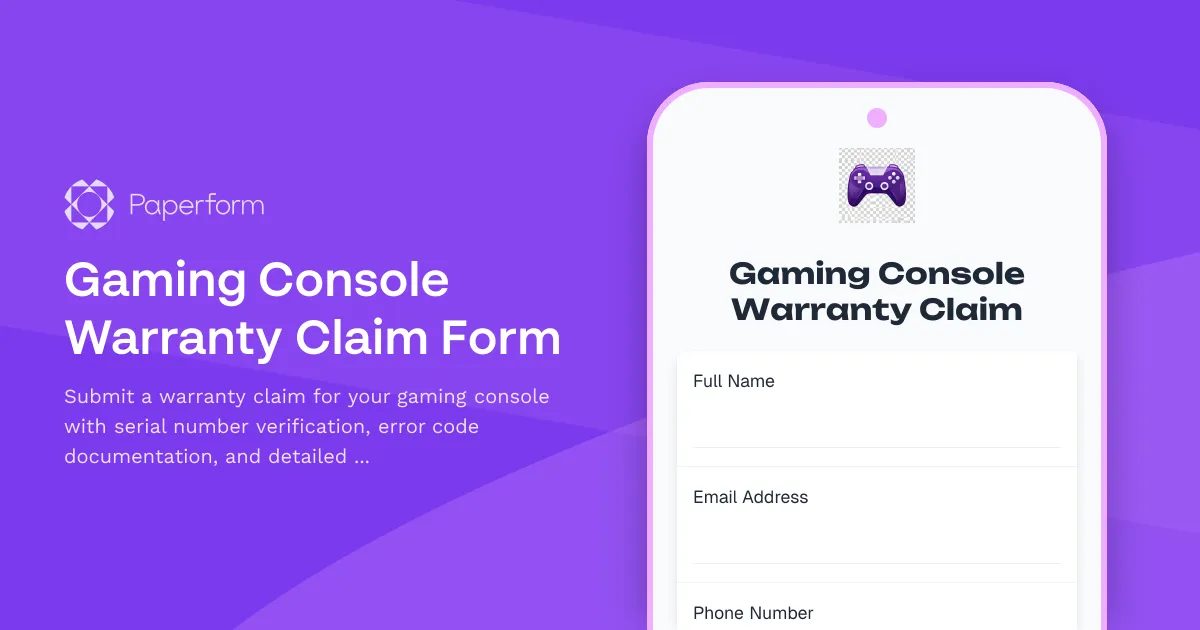 Gaming Console Warranty Claim Form