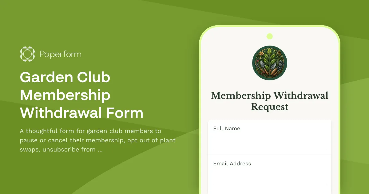 Garden Club Membership Withdrawal Form