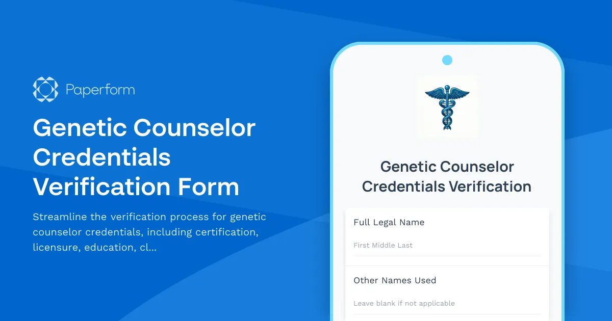 Genetic Counselor Credentials Verification Form