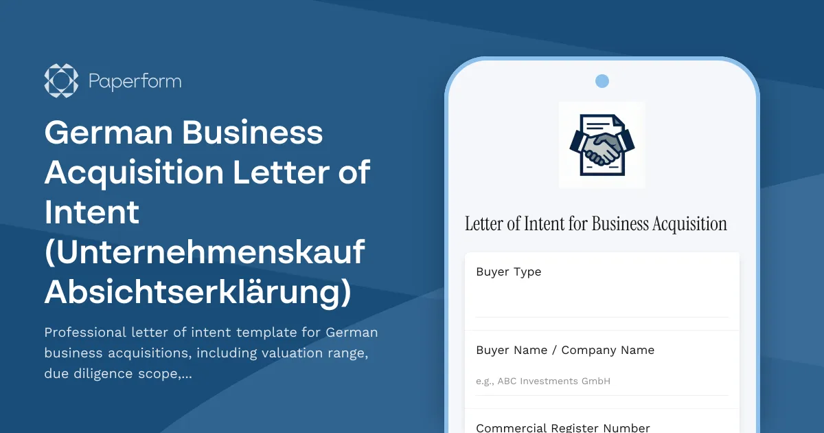 German Business Acquisition Letter of Intent (Unternehmenskauf Absichtserklärung)