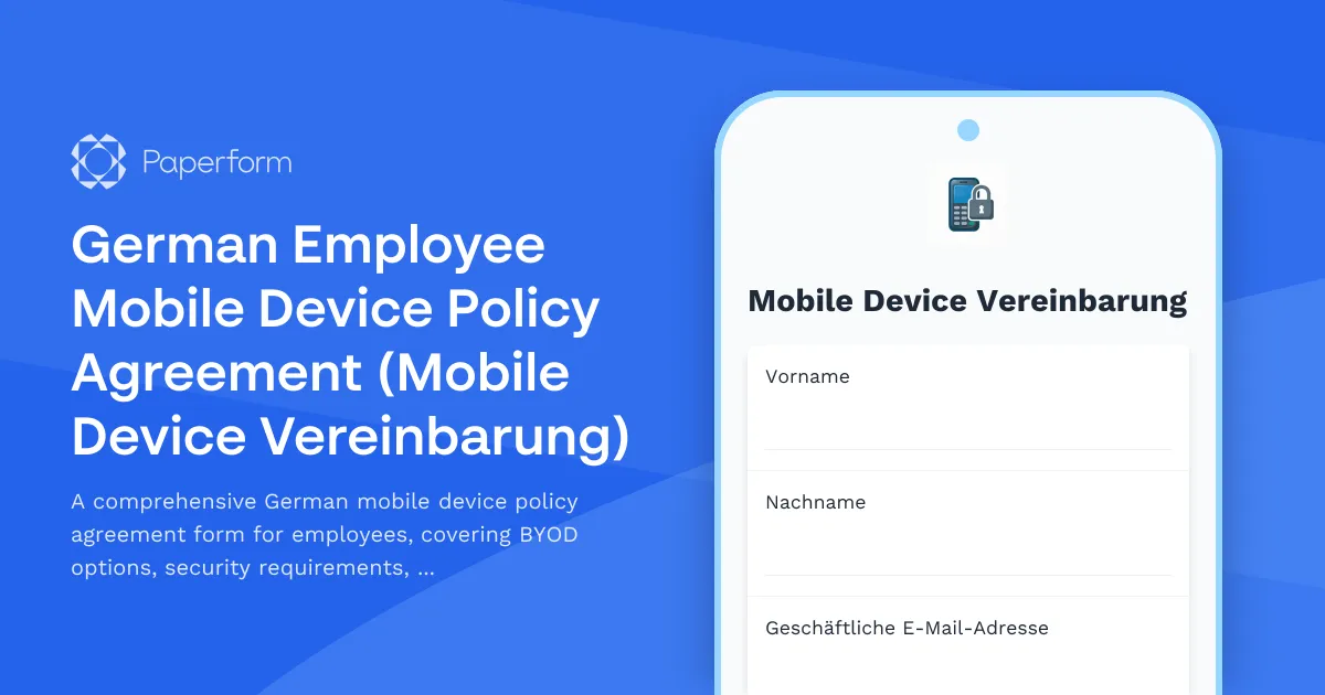 German Employee Mobile Device Policy Agreement (Mobile Device Vereinbarung)