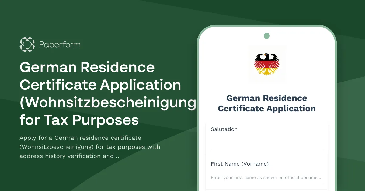German Residence Certificate Application (Wohnsitzbescheinigung) for Tax Purposes