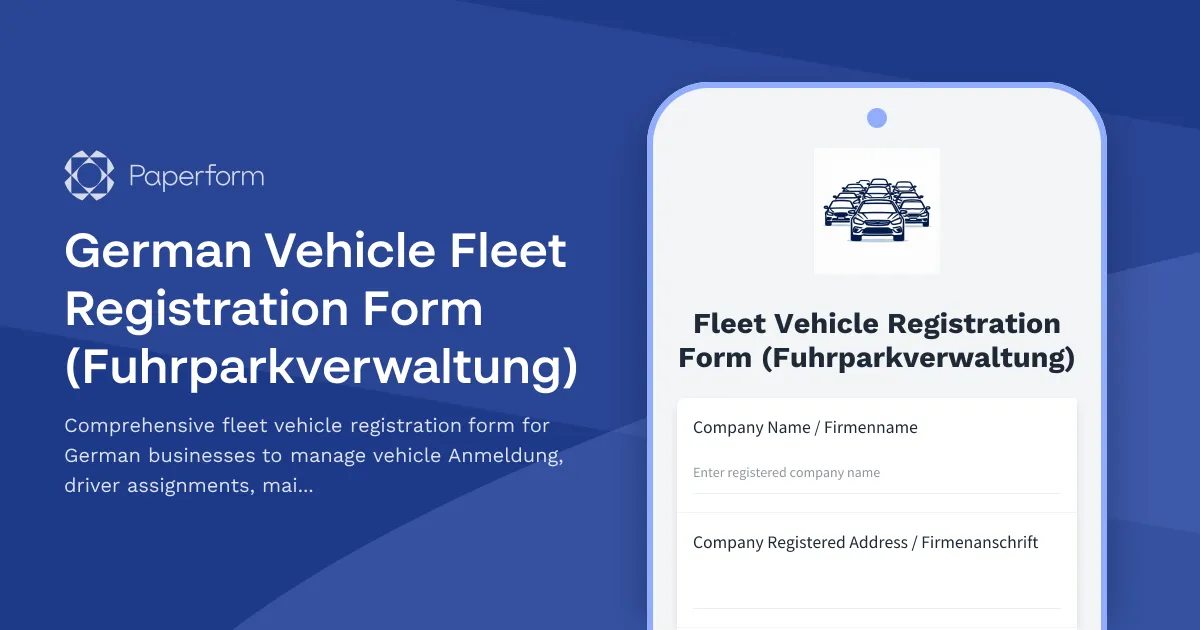 German Vehicle Fleet Registration Form (Fuhrparkverwaltung)