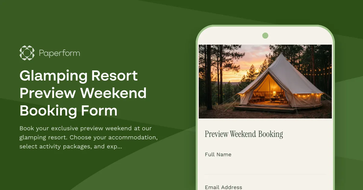 Glamping Resort Preview Weekend Booking Form